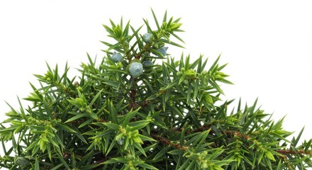 Evergreen shrub with spiky green foliage and clusters of small blue berries
