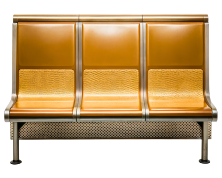 Modern three-seat bench designed for public waiting areas on a transparent background