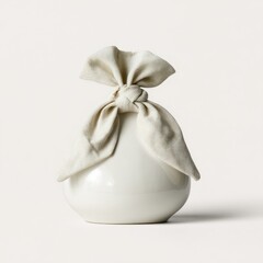 Cream-colored ceramic vase, tied with a linen cloth