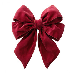 Red velvet bow isolated on a white background, perfect for holiday decorations, gift wrapping, or fashion accessories. A classic design showcasing elegance and sophistication.