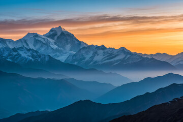 Mountain Range at Sunset Majestic Snowy Peaks