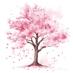Fototapeta premium Watercolor cherry blossom tree in spring