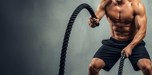 Man Exercising with Battle Ropes for Strength and Fitness