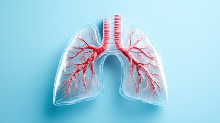 A highly detailed illustration of human lungs showing interconnected bronchial and vascular systems against a soft blue background, emphasizing respiratory health and function.