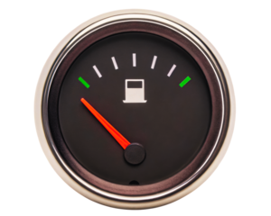 Fuel gauge displaying tank level for vehicles and machinery on a transparent background