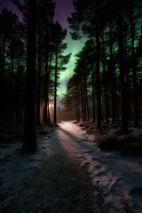 Obraz premium Forest Path Under Aurora