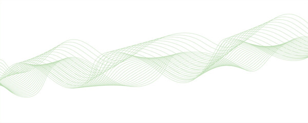 Green and white wavy curve line with digital future technology concept background.Stylized line art background. Vector illustration. Wave with lines created using blend tool. Curved wavy line, smooth.
