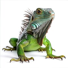 Obraz premium Majestic green iguana with sharp features and vibrant colors on white background