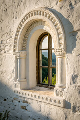 Old Window with White Brick Wall Surrounding