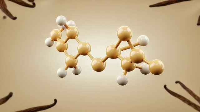 Molecular Structure of Vanilla with Vanilla Bean Pods on Beige Backdrop a Sweet and Aromatic Spice with Cream and Brown Coloring