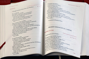 Catholic church. Gospel. Sunday of Lent. Megeve.France.