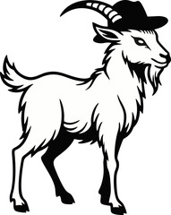 Stylish Goat with Hat and Blue Eyes - Vector Illustration