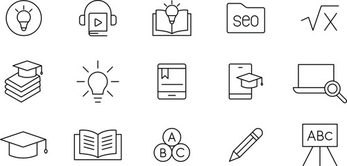 Collection of Line Icons Education, Learning, and Online Courses