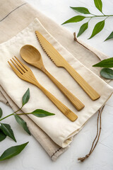 Eco-Friendly Bamboo Cutlery Set and Linen Napkin