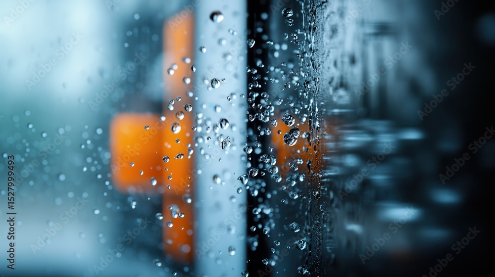 Aufkleber close-up of water droplets clinging to a glass surface, creating a mesmerizing display of reflection