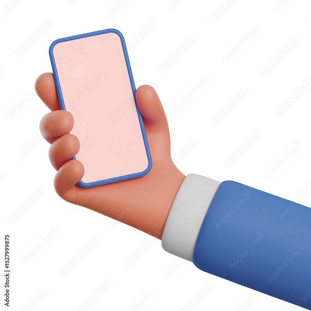 Poster a 3d rendered hand holds a smartphone with a blank pink screen perfect for app presentations or mobi