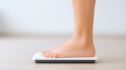 Person standing on a weight scale indoors for health and wellness measurement in the Morning.