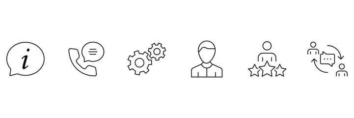 Customer support communication interaction tools feedback consultation service assistance help center icon vector illustration in modern outline style.