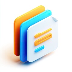 A 3D render of an isometric document interface.  Layered colorful squares visually represent stacked pages, a form, or an editable document