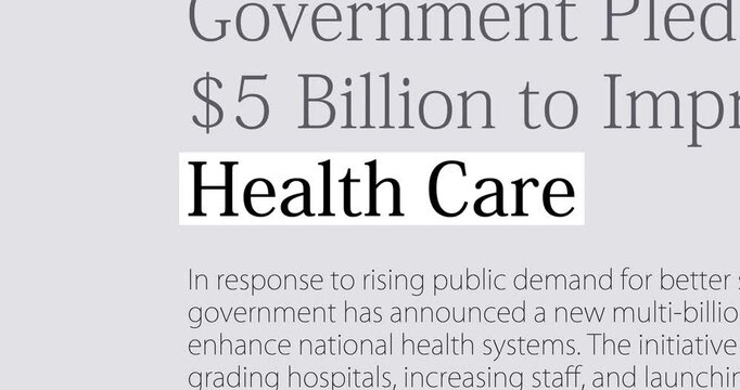 Health care in the news titles across international media, changing media headlines with medical insurance and healthcare topic, news overview, loop footage