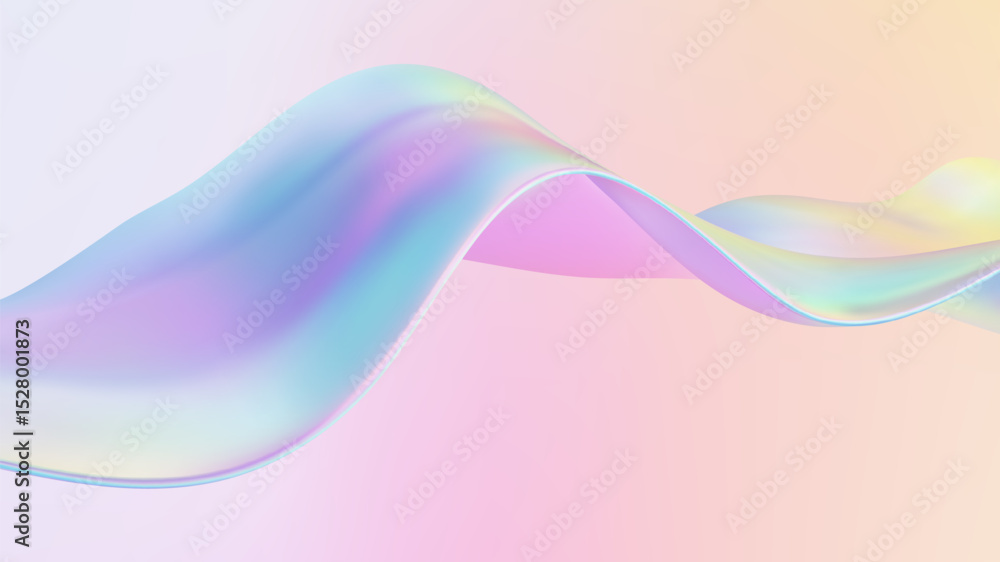 Poster 3d glass ribbon fluid wave. abstract liquid background. blue gradient holographic elements swirl wit