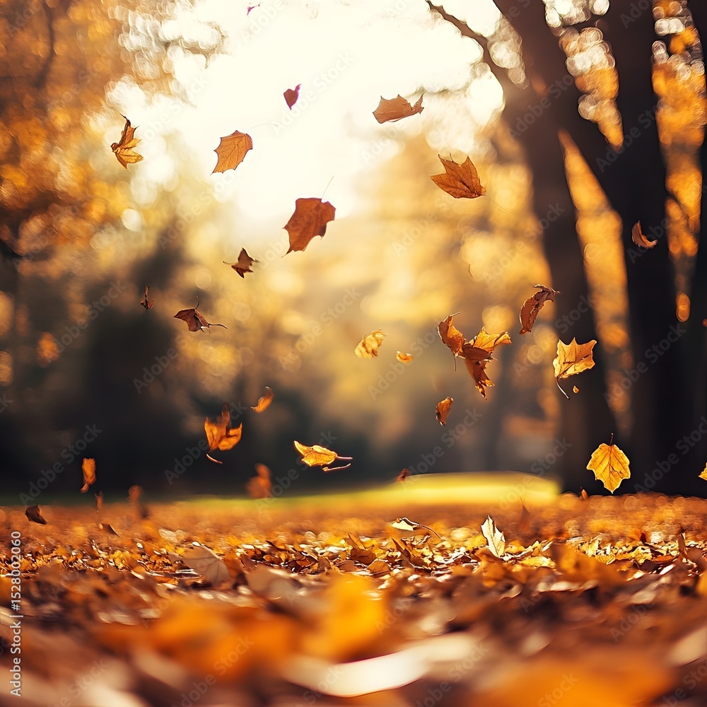 Aufkleber a beautiful display of leaves falling from a tree in autumn creating a serene outdoor setting