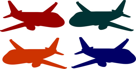 airplane in the sky silhouette vector illustration design art in different colour 