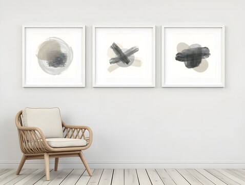 Modern abstract art prints create a calming minimalist