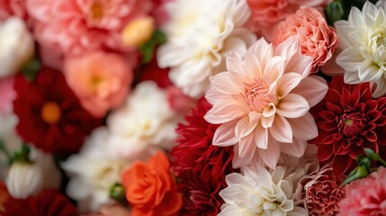 A stunning close-up of a vibrant floral arrangement, showcasing a variety of colorful flowers in full bloom, symbolizing beauty and nature's artistry.