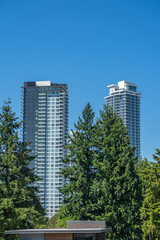Top of modern apartment building with nice windows in Summer in Vancouver, Canada, North America. Day time on May 2025.