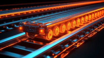 Obraz premium Futuristic autonomous cargo train moving on glowing rails