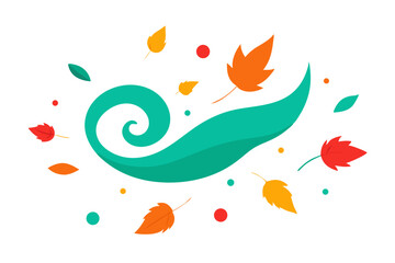 Autumn leaves swirling in a teal wind