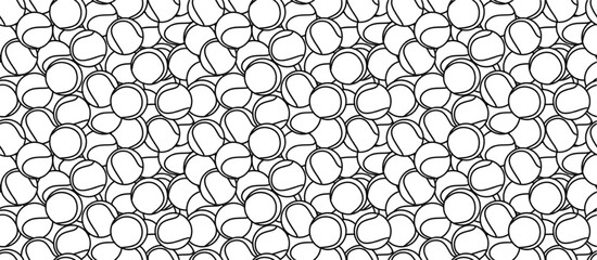 Dense seamless pattern of tennis balls, outline design in monochrome. Great for sports themed backgrounds, activewear prints, or tennis club branding.