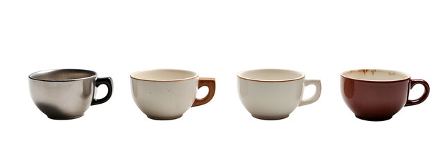 A set of four different colored coffee cups