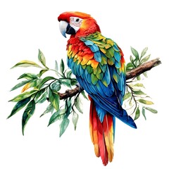 Gorgeous exotic parrot with striking colors perched on a wooden branch