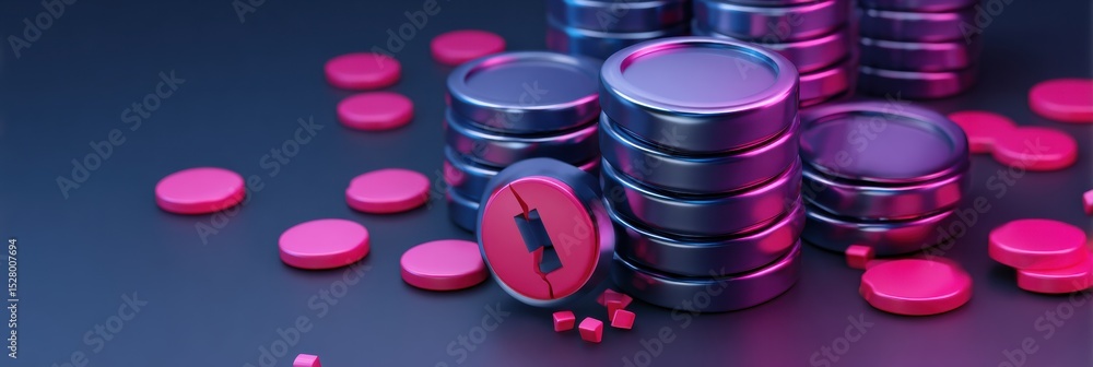 Poster Broken Database Icon Fragmented by Error Pieces With a Clean Upper Third Background Showing Digital Disruption in Technology