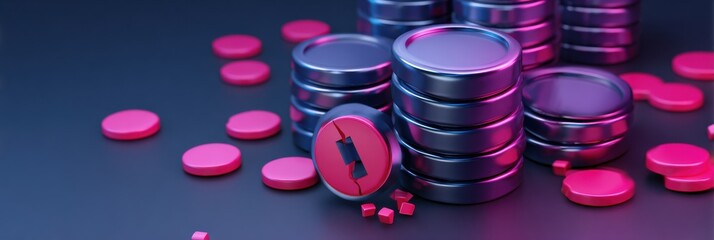 Broken Database Icon Fragmented by Error Pieces With a Clean Upper Third Background Showing Digital Disruption in Technology