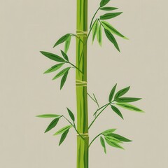 Naklejka premium Vibrant illustration of a bamboo stalk with lush foliage.