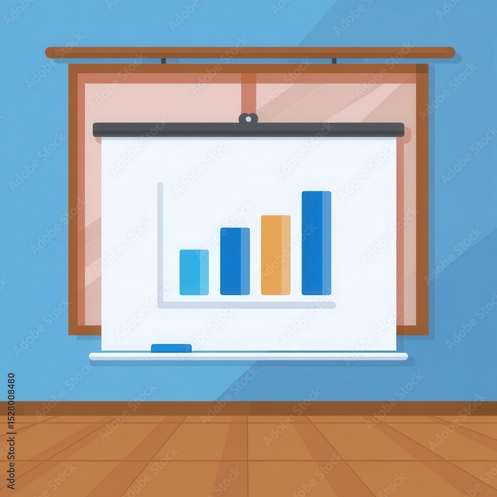 Aufkleber presentation screen with bar graph on a wall.