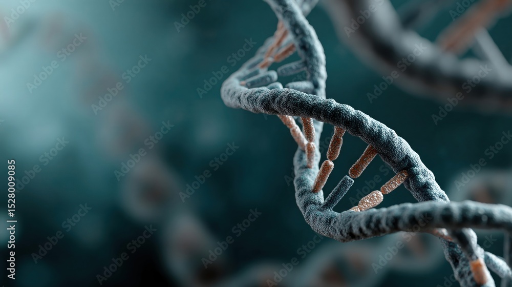 Poster a digital representation of a dna double helix rotating in a dark background symbolizing genetic res