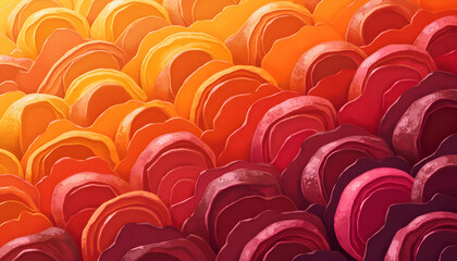Vibrant abstract gradient layers pattern in warm orange and crimson hues artwork
