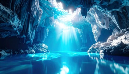 Sunlit Underwater Cave Pool