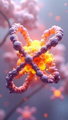 Delicate Molecular Structure in a Dreamy Pink and Orange Hue Illustration