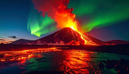 Volcanic Eruption with Aurora Borealis