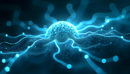 Abstract Glowing Network of Connections Representing Data Flow and Neural Pathways