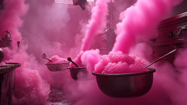 Pink potion brewing scene