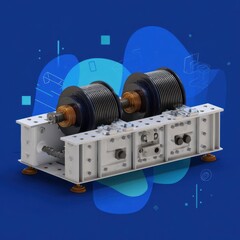 Industrial machine with dual winches and support frame.