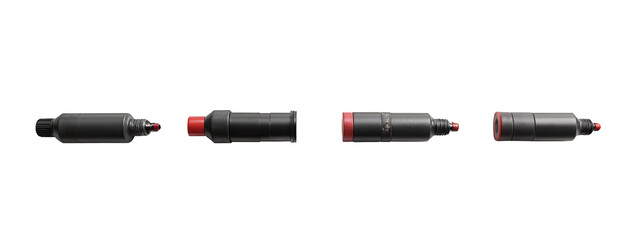 A set of three black and red cylinders