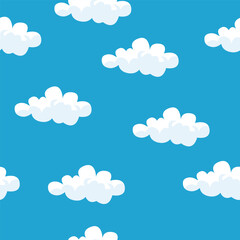 Cartoon White Clouds Seamless Pattern on Blue Sky