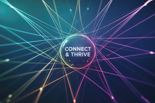 Abstract illustration representing connection and growth with vibrant lines and a central message.